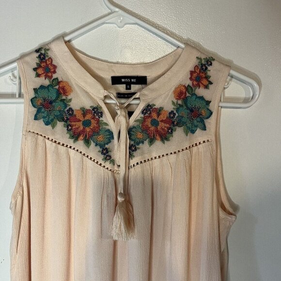 MISS ME women's pink embroidered floral tank top S lined tassels cottagecore - Picture 4 of 10